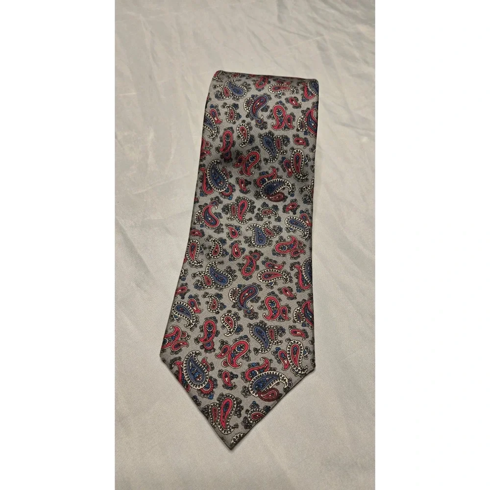 Vintage‎ LIBERTY OF LONDON 90s 100% Silk Gray Neck Tie Paisley